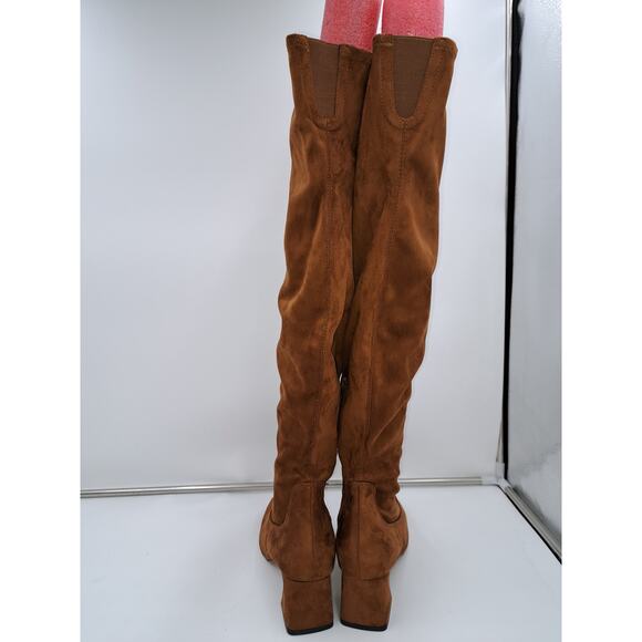 Dream Pairs Over The Knee Caramel Brown Low Sculpted Heel Elastic Band Boots 9 - Picture 5 of 7